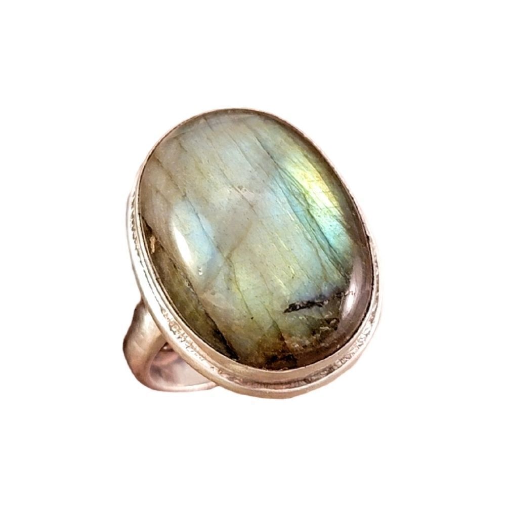 Sterling Silver Labradorite Oval Bezel Set Ring